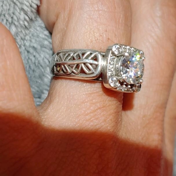 Sale! Vintage 925 sterling silver 2 carat   moissanite diamond antique ring - Picture 9 of 17